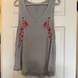 AE American Eagle Striped Floral Embroidery Tunic Tank XXL